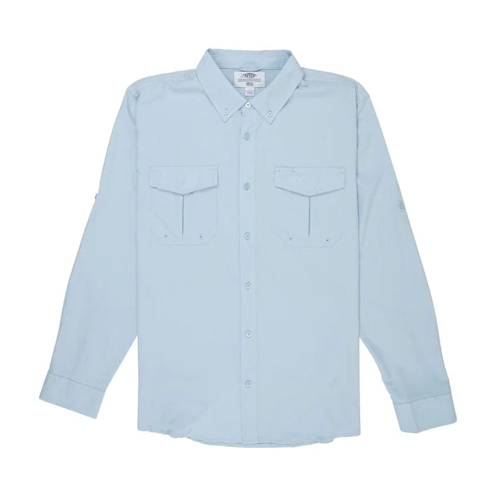 AFTCO Rangle Long Sleeve Vented Button Up Fishing Shirt - Men's, Light Blue / Med