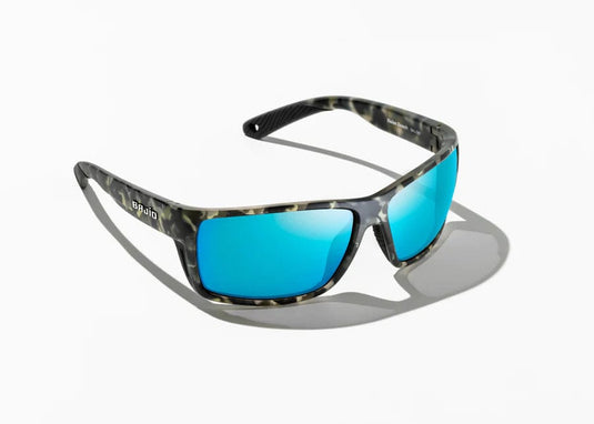 Gray Camo Matte w/Blue Mirror Glass Lens Bajio Bales Beach Polarized Sunglasses in Gray Camo Matte BAJIO