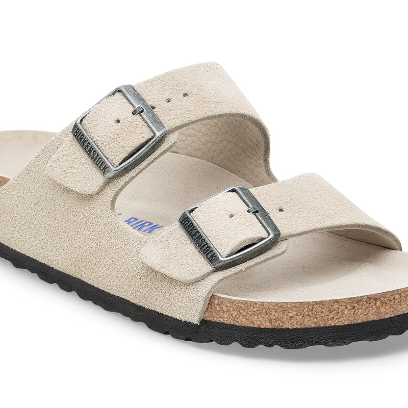 Load image into Gallery viewer, Birkenstock Women's Arizona Soft Footbed Suede Leather Oyster Tonal Birkenstock Women's Arizona Soft Footbed Suede Leather Oyster Tonal Birkenstock
