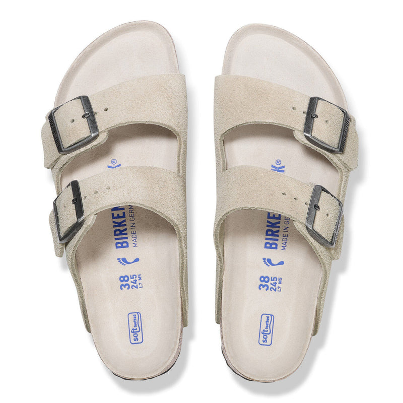 Load image into Gallery viewer, Birkenstock Women's Arizona Soft Footbed Suede Leather Oyster Tonal Birkenstock Women's Arizona Soft Footbed Suede Leather Oyster Tonal Birkenstock