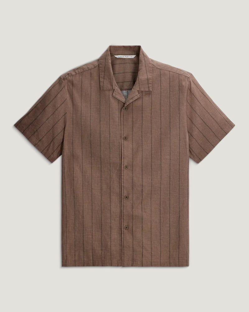 Load image into Gallery viewer, Dash Vertical Stripe Fossil / SM Free Fly Men's Sullivan's Camp Shirt Free Fly Men's Sullivan's Camp Shirt Free Fly