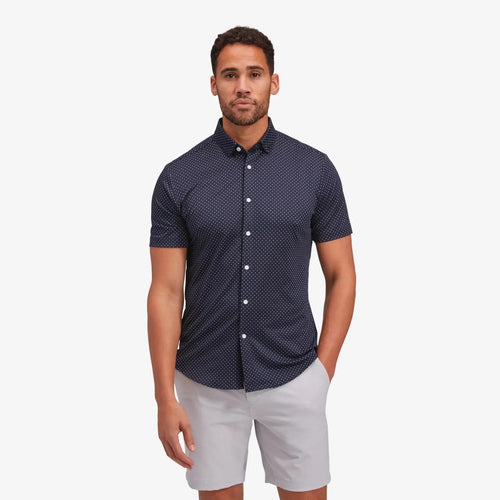 Navy Dots Print / MED Mizzen + Main Halyard Shortsleeve Dress Shirt - Men's Mizzen + Main
