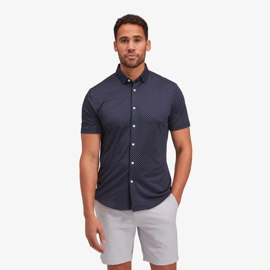 Navy Dots Print / MED Mizzen + Main Halyard Shortsleeve Dress Shirt - Men's Mizzen + Main