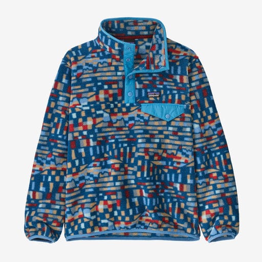 Load image into Gallery viewer, Fitz Roy Patchwork: Lagom Blue / LRG Patagonia Lightweight Synchilla Snap-T Fleece Pullover - Kids&#39; Patagonia Inc
