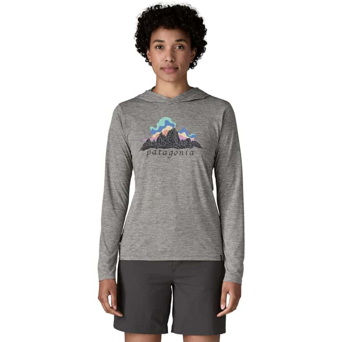 Load image into Gallery viewer, Feather Grey / XS Patagonia Women's Capilene Cool Daily Hoody Fitz Roy Patagonia Women's Capilene Cool Daily Hoody Fitz Roy Patagonia Inc