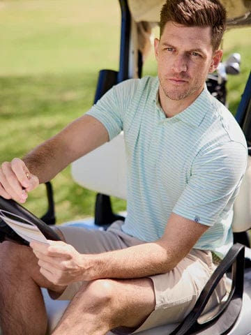 Load image into Gallery viewer, Aloe Heather/Polar Heather / MED Tasc Cloud Golf Polo Brookline Stripe - Men's Tasc