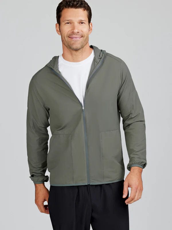 Load image into Gallery viewer, Shale / MED Tasc Swift Lightweight Hooded Windbreaker Jacket - Men's Tasc