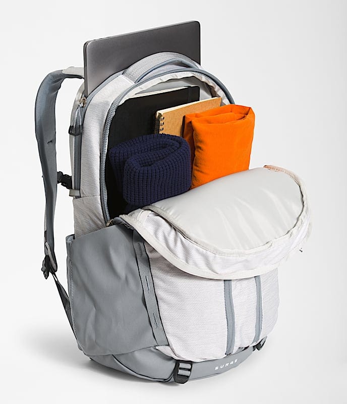 Load image into Gallery viewer, One Size / Tnf White Metallic Melange The North Face Women's Surge Backpack In TNF White Metallic Melange The North Face Women's Surge Backpack – White The North Face