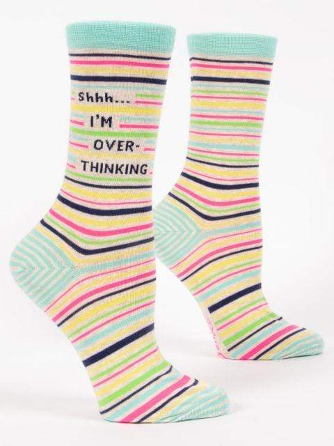 Load image into Gallery viewer, Multi Blue Q Women&#39;s &quot;Shhh I&#39;m Overthinking&quot; Crew Socks Blue Q
