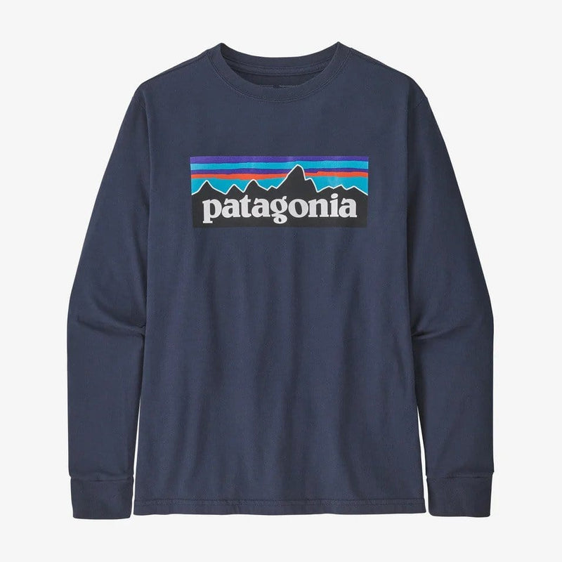 Load image into Gallery viewer, P-6 Logo: New Navy / Youth SM Patagonia Long-Sleeved Regenerative Organic Certified Cotton Graphic T-Shirt - Kid&#39;s PATAGONIA INC
