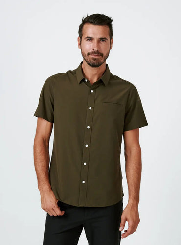 Olive / MED 7Diamonds Grant Shortsleeve Button Up Shirt - Men's 7Diamonds