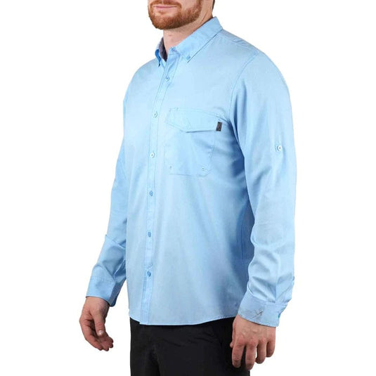 AFTCO Rangle Long Sleeve Vented Button Up Fishing Shirt - Men's, Light Blue / Med
