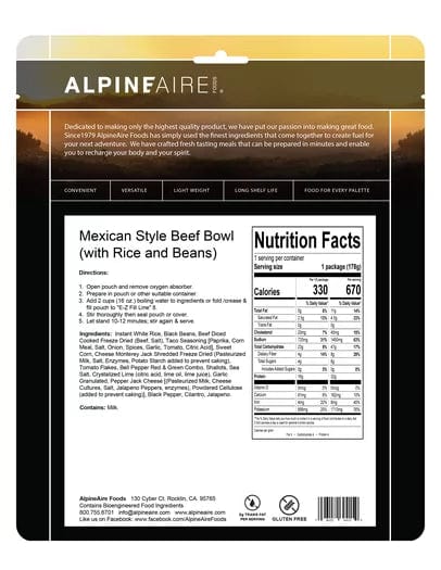 AlpineAire Mexican Style Beef Bowl KATADYN NORTH AMERICA