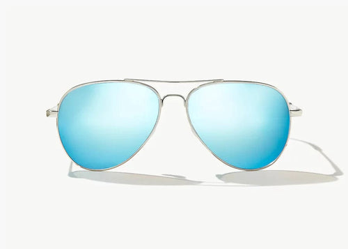 Silver Gloss w/Blue Mirror Glass Lens Bajio Soldado Polarized Sunglasses in Silver Gloss BAJIO