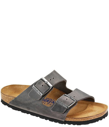 Iron / 42 Birkenstock Men's Arizona Soft Footbed Oiled Leather in Iron Birkenstock Men's Arizona Soft Footbed Oiled Leather in Iron Birkenstock
