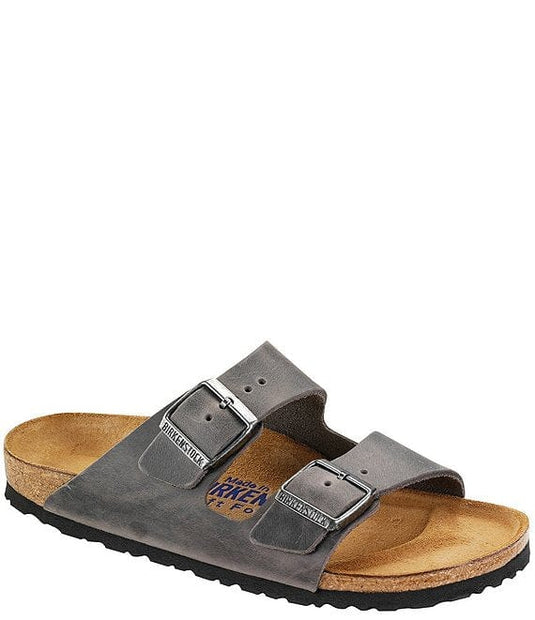 Iron / 42 Birkenstock Men's Arizona Soft Footbed Oiled Leather in Iron Birkenstock Men's Arizona Soft Footbed Oiled Leather in Iron Birkenstock