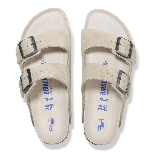 Birkenstock Women's Arizona Soft Footbed Suede Leather Oyster Tonal Birkenstock Women's Arizona Soft Footbed Suede Leather Oyster Tonal Birkenstock