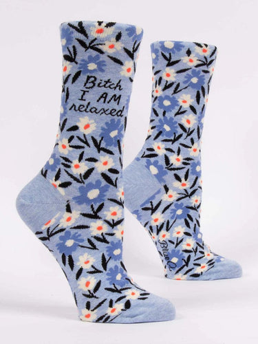 Blue Q B***h I Am Relaxed Crew Socks - Women's Blue Q B***h I Am Relaxed Crew Socks - Women's Blue Q