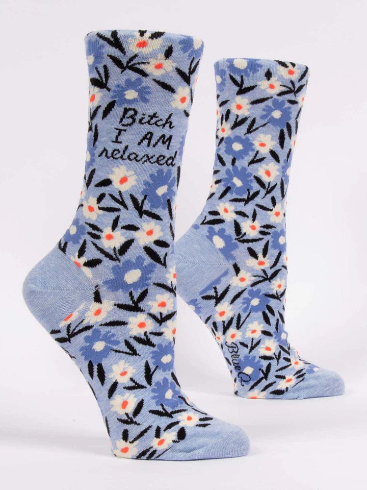 Load image into Gallery viewer, Blue Q B***h I Am Relaxed Crew Socks - Women&#39;s Blue Q B***h I Am Relaxed Crew Socks - Women&#39;s Blue Q
