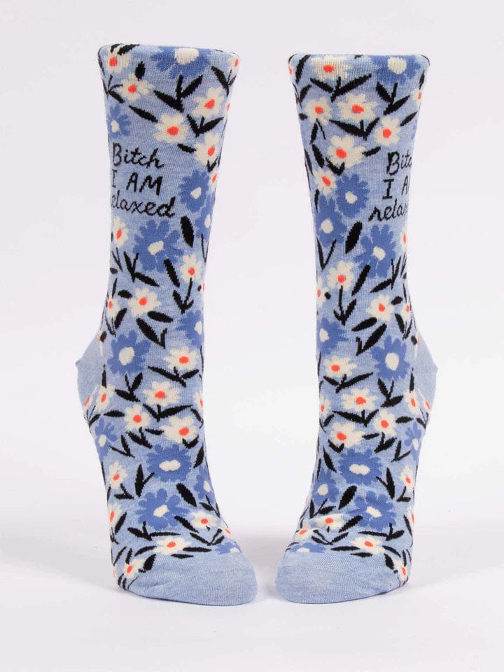 Load image into Gallery viewer, Blue Q B***h I Am Relaxed Crew Socks - Women&#39;s Blue Q B***h I Am Relaxed Crew Socks - Women&#39;s Blue Q
