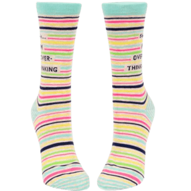 Load image into Gallery viewer, Multi Blue Q &quot;Shhh I&#39;m Overthinking&quot; Crew Socks - Women&#39;s Blue Q
