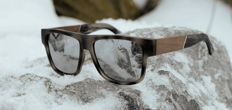 Load image into Gallery viewer, HD Plus Polarized Silver Mirror CAMP Eyewear Cliff Sunglasses Matte Pearl Grey | Walnut CAMP Eyewear
