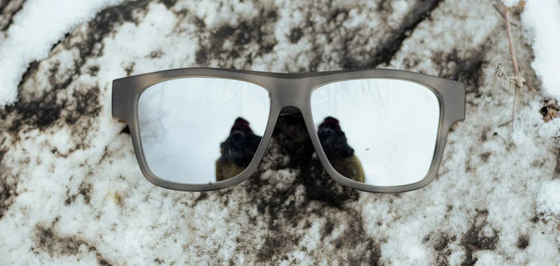 Load image into Gallery viewer, HD Plus Polarized Silver Mirror CAMP Eyewear Cliff Sunglasses Matte Pearl Grey | Walnut CAMP Eyewear
