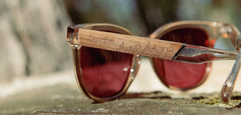 Load image into Gallery viewer, Basic Polarized Rose CAMP Eyewear Cove - Smokey Bear Edition - Desert | Walnut CAMP Eyewear
