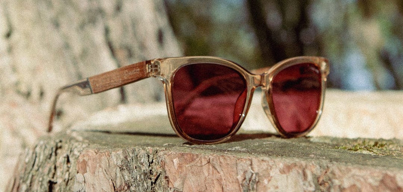 Load image into Gallery viewer, Basic Polarized Rose CAMP Eyewear Cove - Smokey Bear Edition - Desert | Walnut CAMP Eyewear
