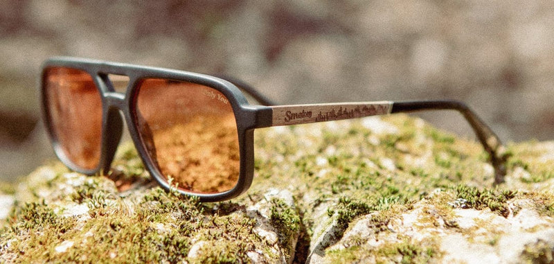 Load image into Gallery viewer, Basic Polarized Amber CAMP Eyewear Glacier - Smokey Bear Edition - Matte Black | Walnut CAMP Eyewear
