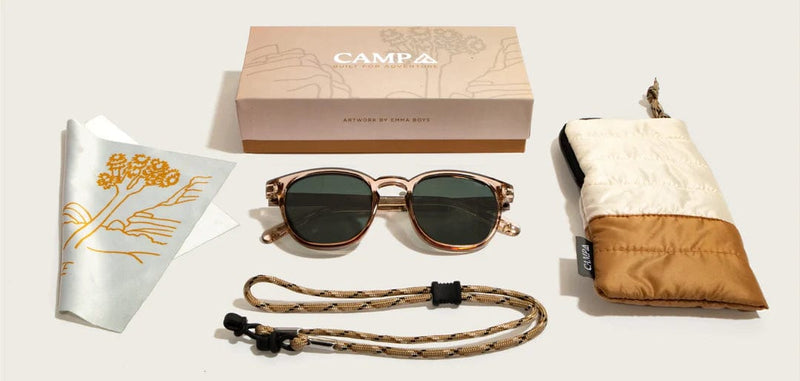 Load image into Gallery viewer, Basic Polarized G15 CAMP Eyewear Topo Sunglasses - Joshua Tree Edition Desert | Walnut CAMP Eyewear
