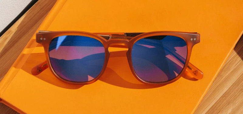 Load image into Gallery viewer, HD Plus Polarized Blue Flash CAMP Eyewear Topo Sunglasses Matte Orange | Walnut CAMP Eyewear
