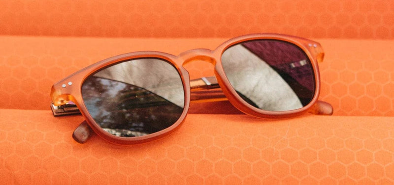 Load image into Gallery viewer, Basic Polarized G15 CAMP Eyewear Topo Sunglasses Matte Orange | Walnut CAMP Eyewear
