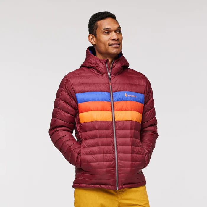 Load image into Gallery viewer, Burgundy Stripes / SM Cotopaxi Fuego Hooded Down Jacket - Men&#39;s Cotopaxi
