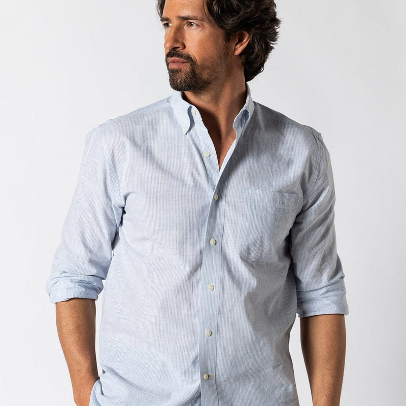 Load image into Gallery viewer, Duck Head Men&#39;s Long Sleeve Cotton Slub Sport Shirt in Light Blue Duck Head Men&#39;s Long Sleeve Cotton Slub Sport Shirt in Light Blue Duck Head
