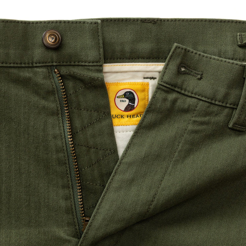 Load image into Gallery viewer, Duck Head Men&#39;s Wool Herringbone Gold School Chino in Duck Green Duck Head Men&#39;s Wool Herringbone Gold School Chino in Duck Green Duck Head

