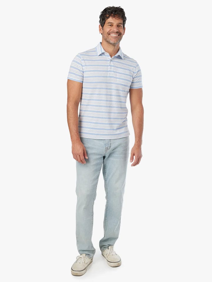 Load image into Gallery viewer, Fair Harbor Kismet Polo in Denim Blue Stripe Fair Harbor Kismet Polo in Denim Blue Stripe Fair Harbor
