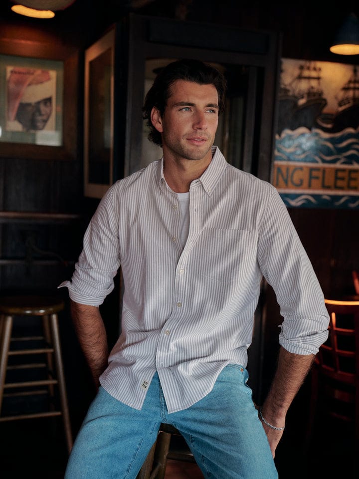 Load image into Gallery viewer, Fair Harbor Men&#39;s Salty Oxford Shirt in Oak Stripe Fair Harbor Men&#39;s Salty Oxford Shirt in Oak Stripe Fair Harbor
