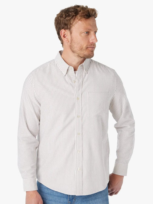 Fair Harbor Men's Salty Oxford Shirt in Oak Stripe Fair Harbor Men's Salty Oxford Shirt in Oak Stripe Fair Harbor