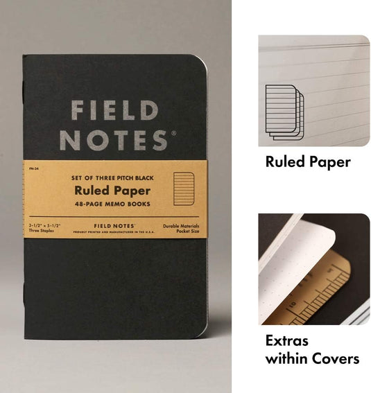Field Notes Pitch Black Memo Book Ruled 3-Pack Field Notes Pitch Black Memo Book Ruled 3-Pack FIELD NOTES