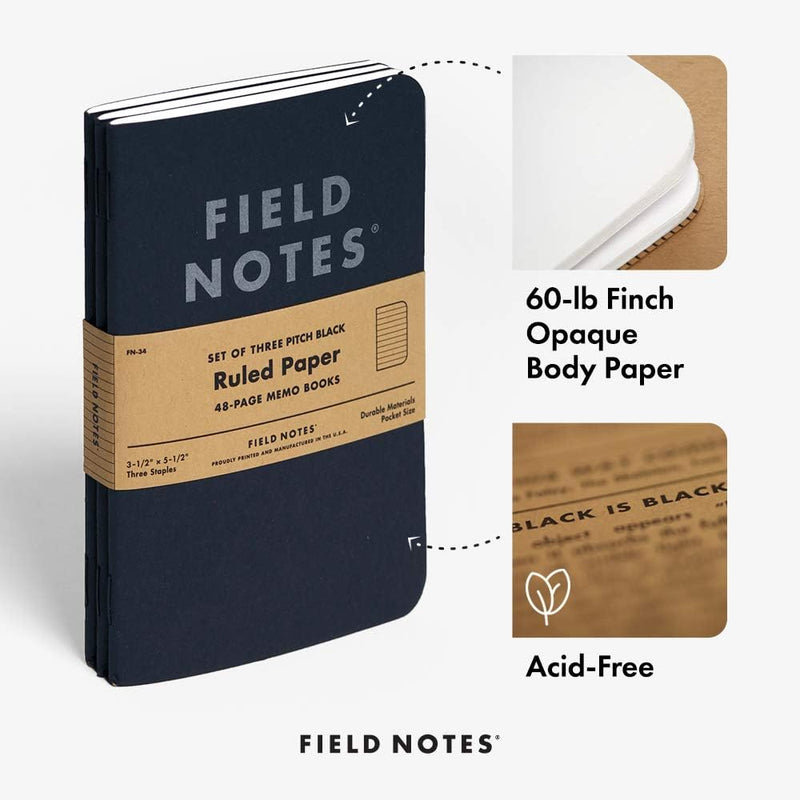 Load image into Gallery viewer, Field Notes Pitch Black Memo Book Ruled 3-Pack Field Notes Pitch Black Memo Book Ruled 3-Pack FIELD NOTES
