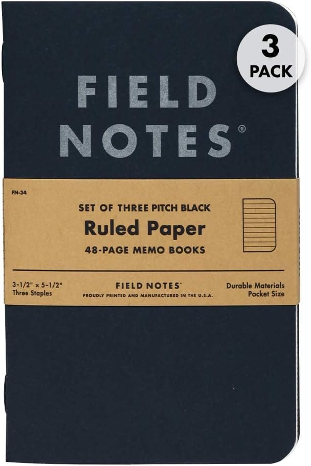 Load image into Gallery viewer, Field Notes Pitch Black Memo Book Ruled 3-Pack Field Notes Pitch Black Memo Book Ruled 3-Pack FIELD NOTES
