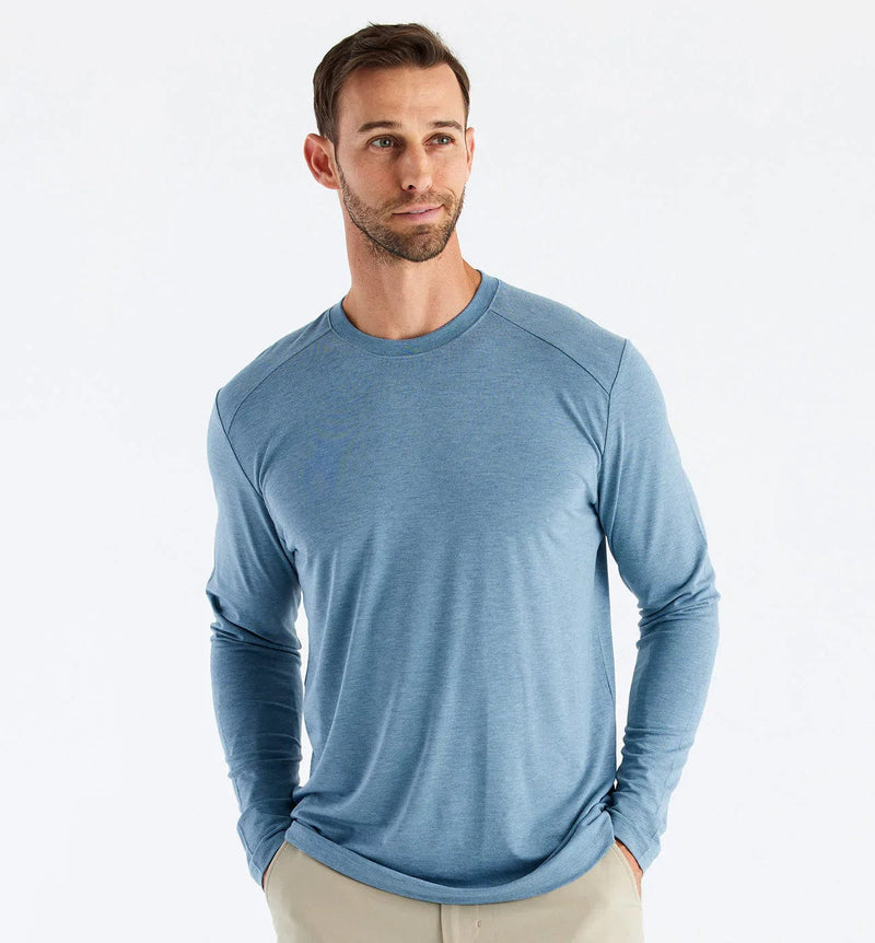 Load image into Gallery viewer, Heather Slate Blue / SM Free Fly Bamboo Shade Long Sleeve Shirt - Men&#39;s Free Fly
