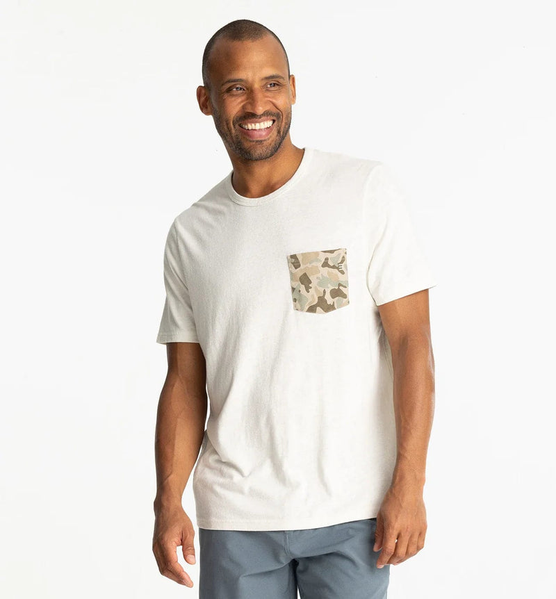 Load image into Gallery viewer, Heather Birch / SM Free Fly Barrier Island Camo Pocket Tee - Men&#39;s Free Fly

