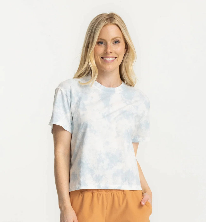 Load image into Gallery viewer, Blue Tie Dye / SM Free Fly Embroidered Logo Tee - Women&#39;s Free Fly
