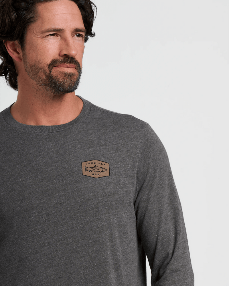 Load image into Gallery viewer, Free Fly Men&#39;s Freshwater Long Sleeve in Heather Black Sand Free Fly Men&#39;s Freshwater Long Sleeve in Heather Black Sand Free Fly
