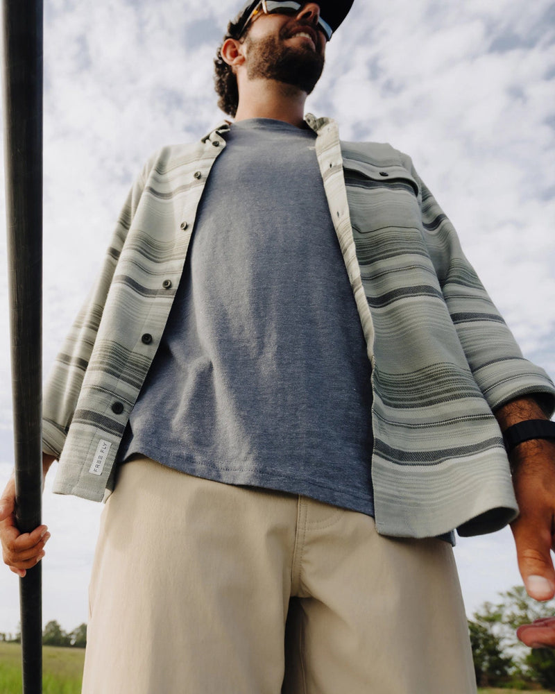 Load image into Gallery viewer, Free Fly Men&#39;s Seawool Flannel Shirt in Sagebrush Stripe Free Fly Men&#39;s Seawool Flannel Shirt in Sagebrush Stripe Free Fly
