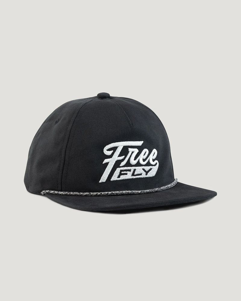 Load image into Gallery viewer, Black Free Fly Retro Script Flat Brim Hat in Black Free Fly Retro Script Flat Brim Hat in Black Free Fly
