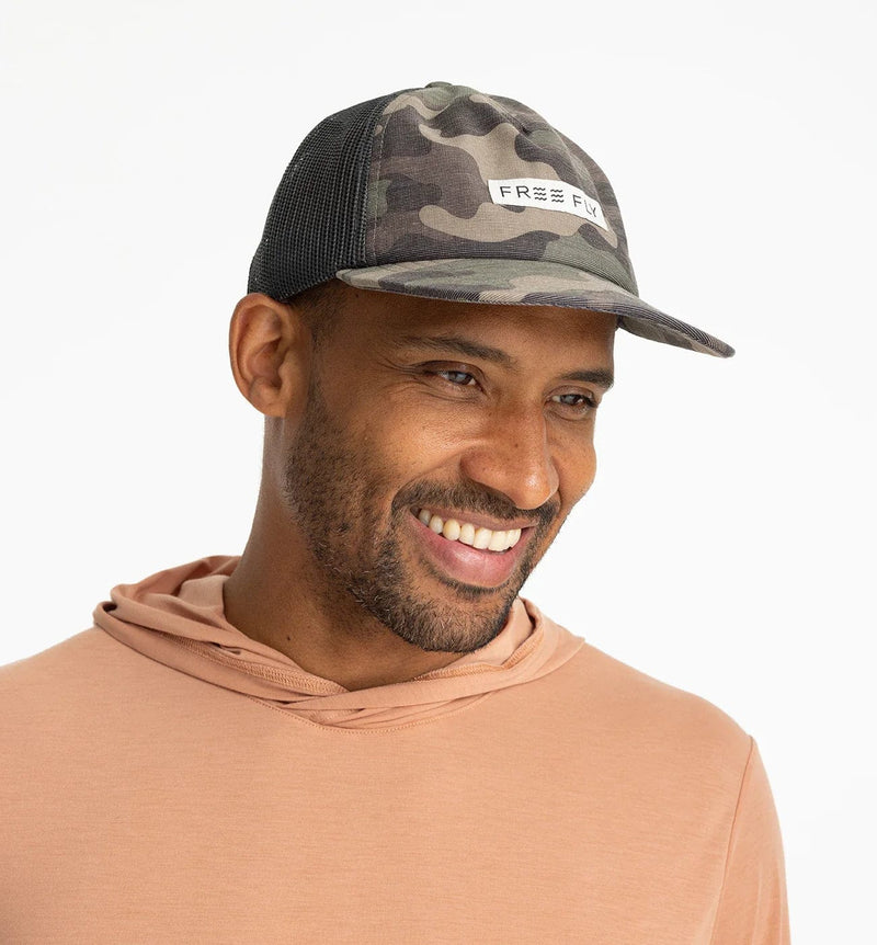 Load image into Gallery viewer, Woodland Camo Free Fly Reverb Packable Trucker Hat Free Fly
