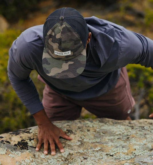 Free Fly Reverb Packable Trucker Hat: Woodland Camo